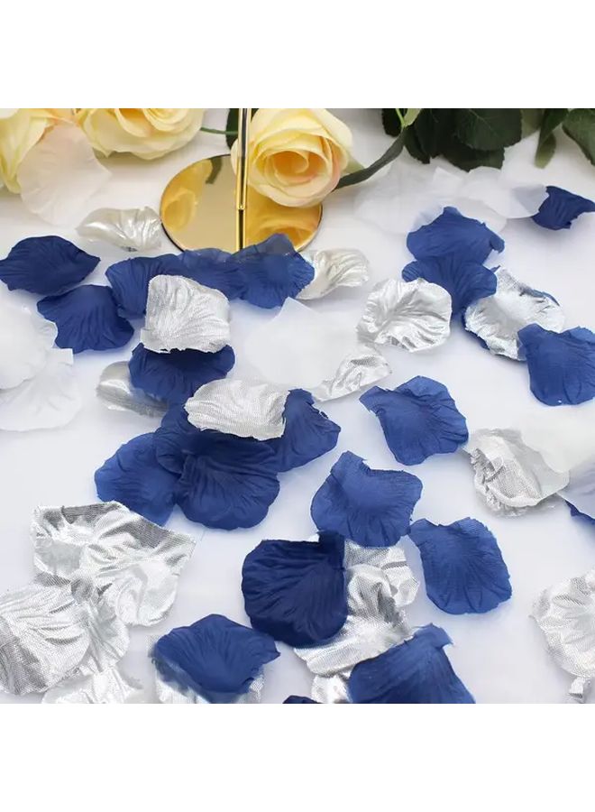 Navy Blue And Silver Fabric Rose Petals 1000pcs For Wedding Table Decorations - Image 2